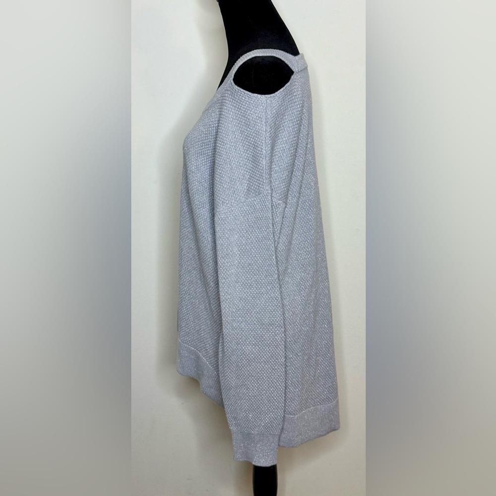 Michael Kors gray silver sparkle peek a boo shoulder split hem sweater XL EUC - Picture 6 of 8
